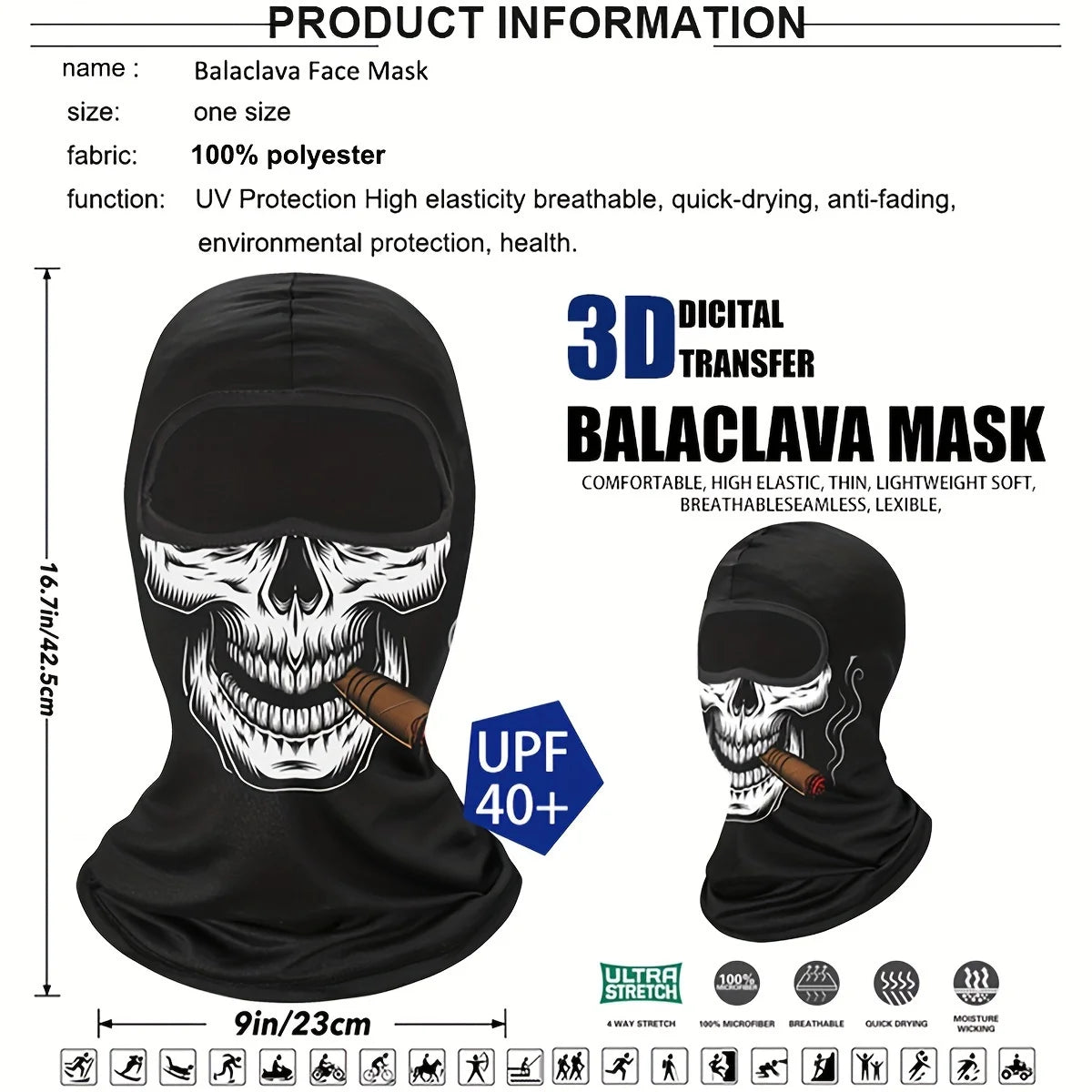 Balaclava Face Mask Clown Ghost Skull Mask, Breathable Windproof